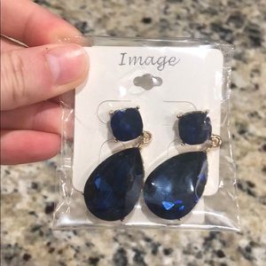 Navy Blue Tear Drop Earrings